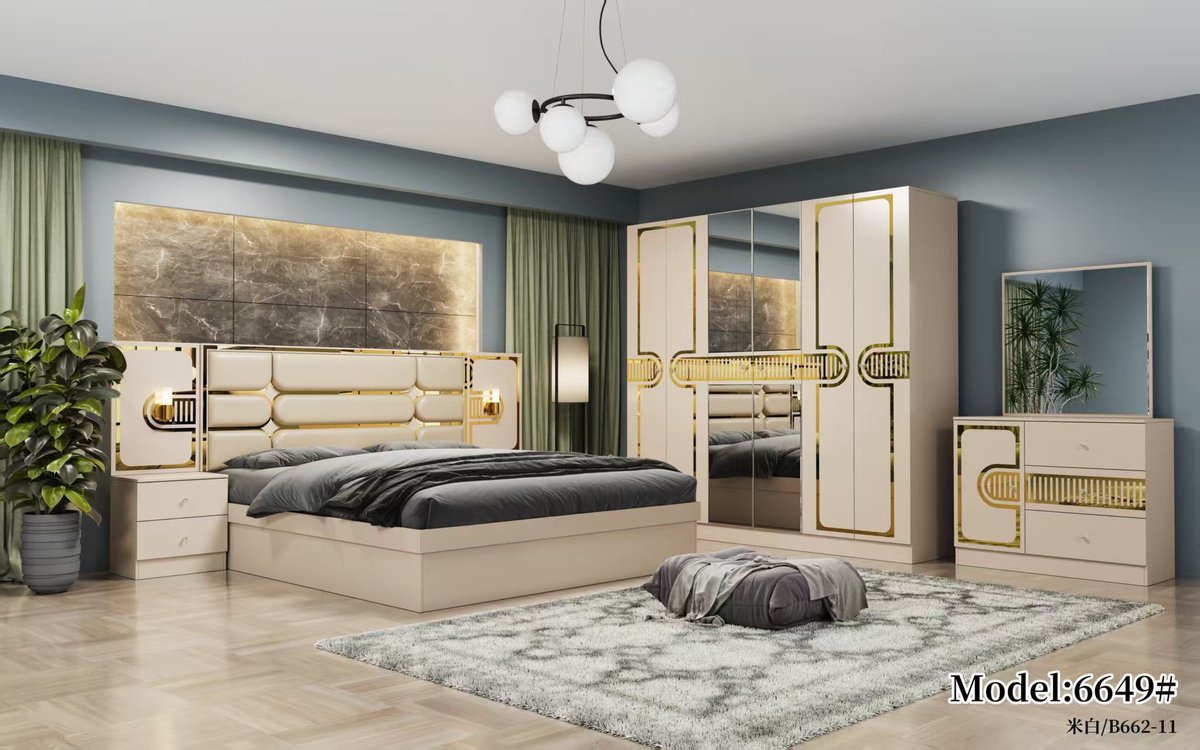 Cream and Gold Classic Bedroom Set