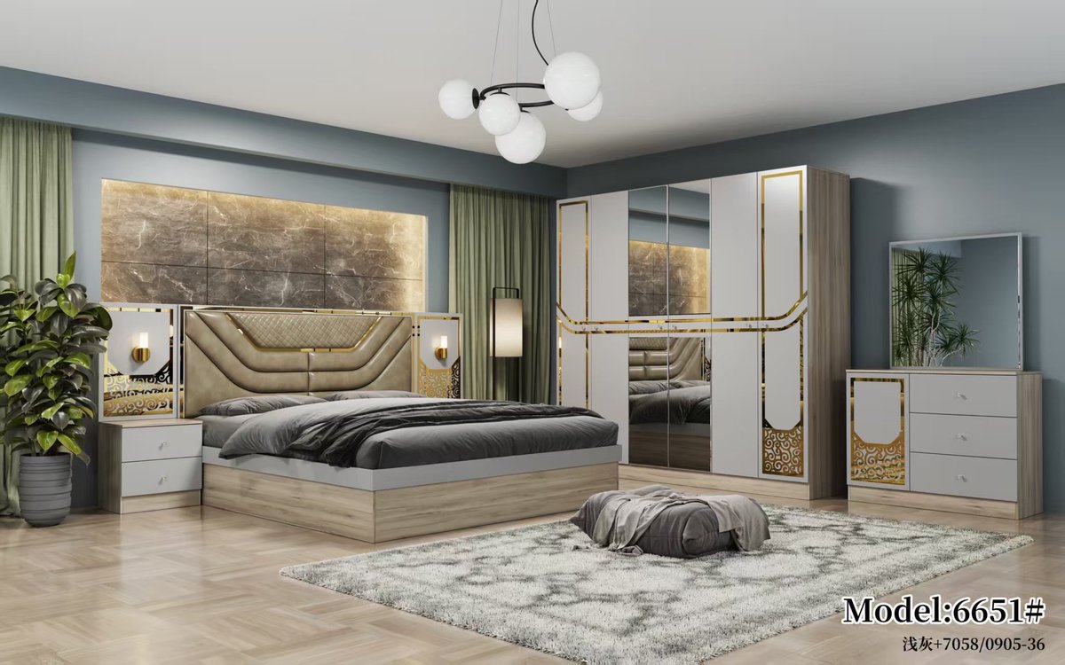 White and Wood Ornate Gold Bedroom Set