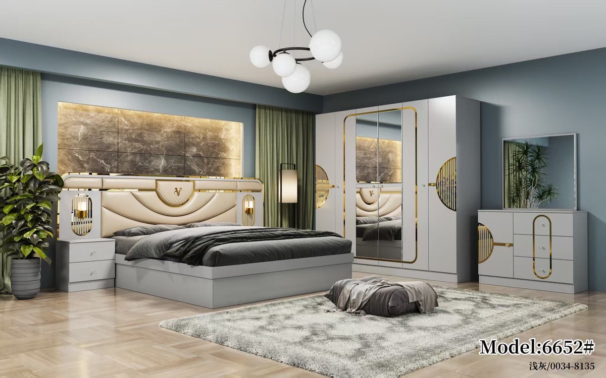 Light Grey and Cream Italian-Style Bedroom Set
