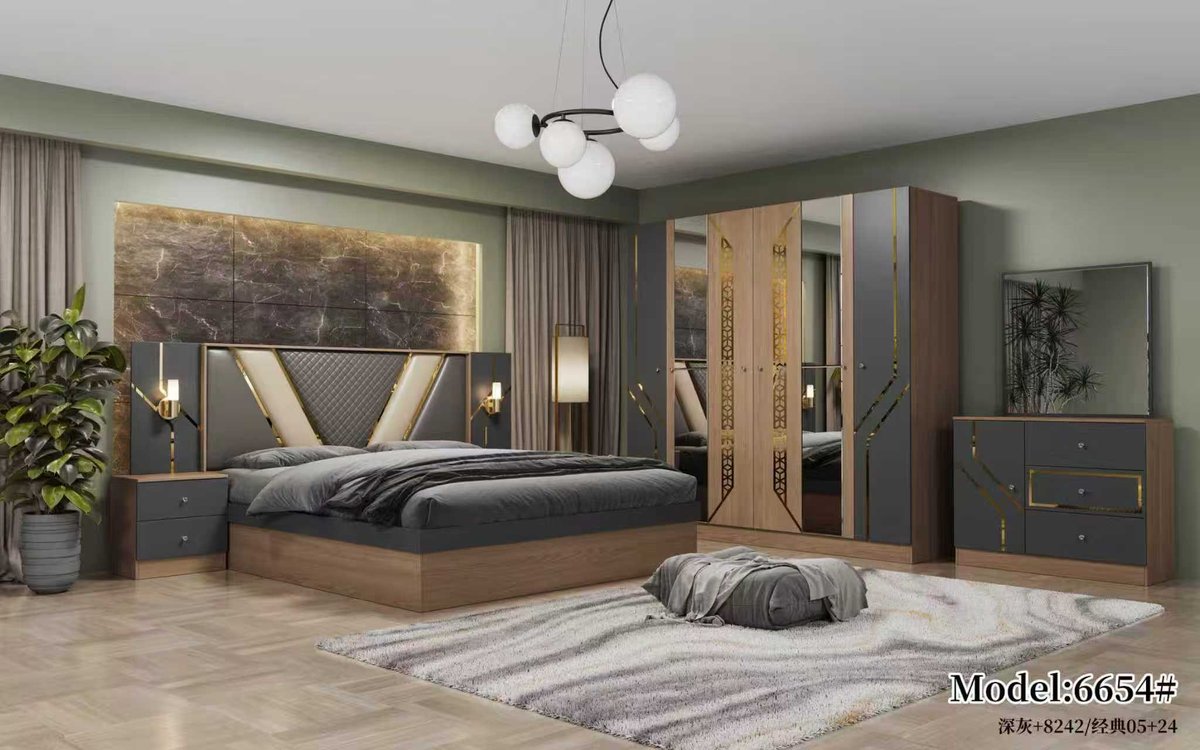 Wood and Slate Geometric Bedroom Set